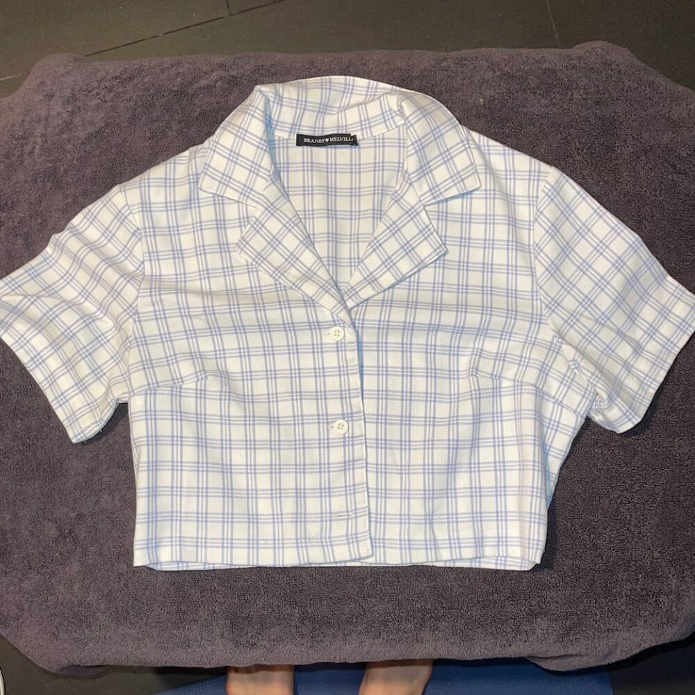 Brandy Melville Cropped Plaid Button Down Shirt